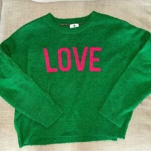 Sundry Green Sweater with Pink LOVE Design